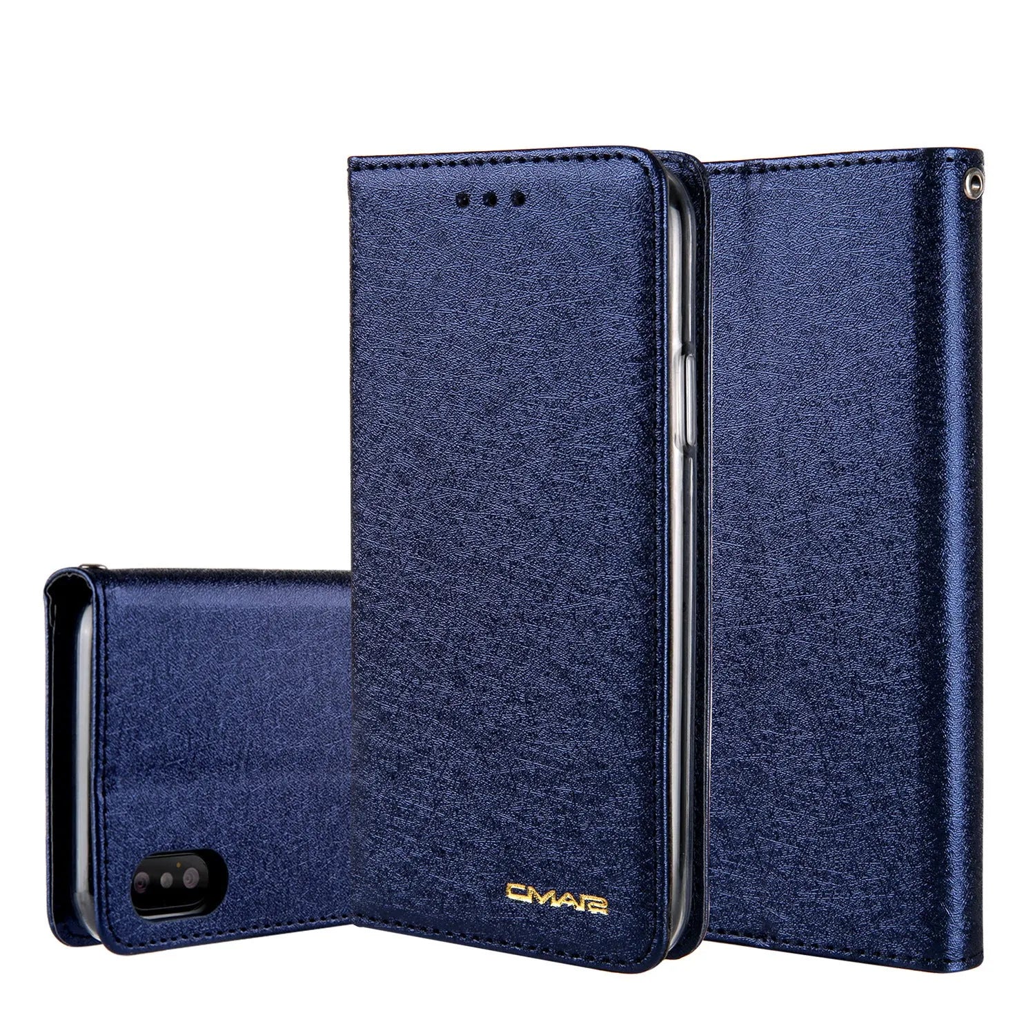 PU leather flip phone case for Apple iPhone with a built-in card slot in black.
