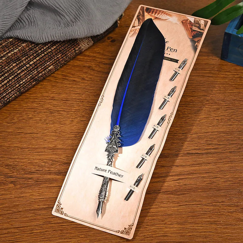 Retro feather pen with zinc alloy shell in vintage European and American design with ten colour options