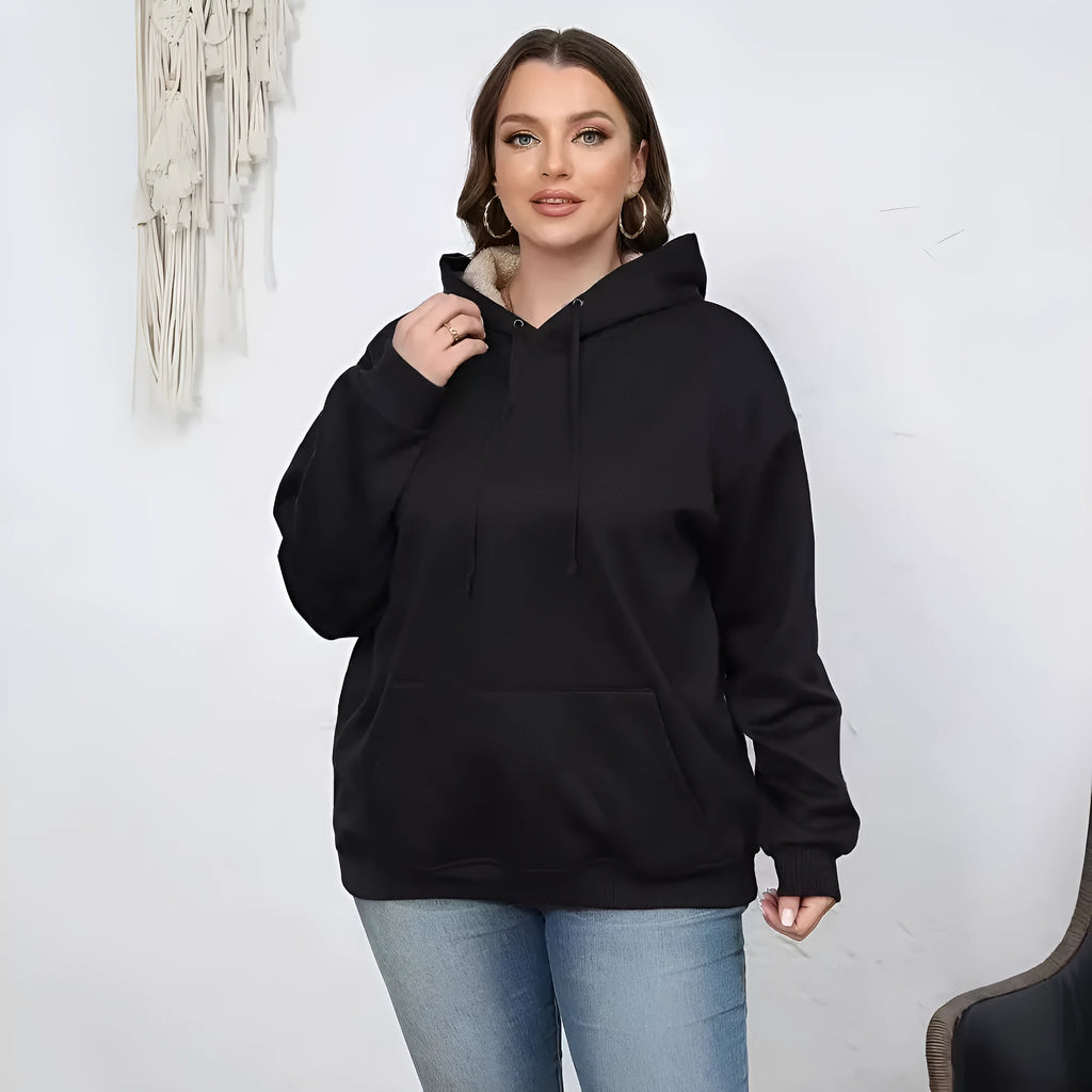 Women's thick pullover hoodie with 3D pattern in black, grey, red or navy featuring long sleeves and hood