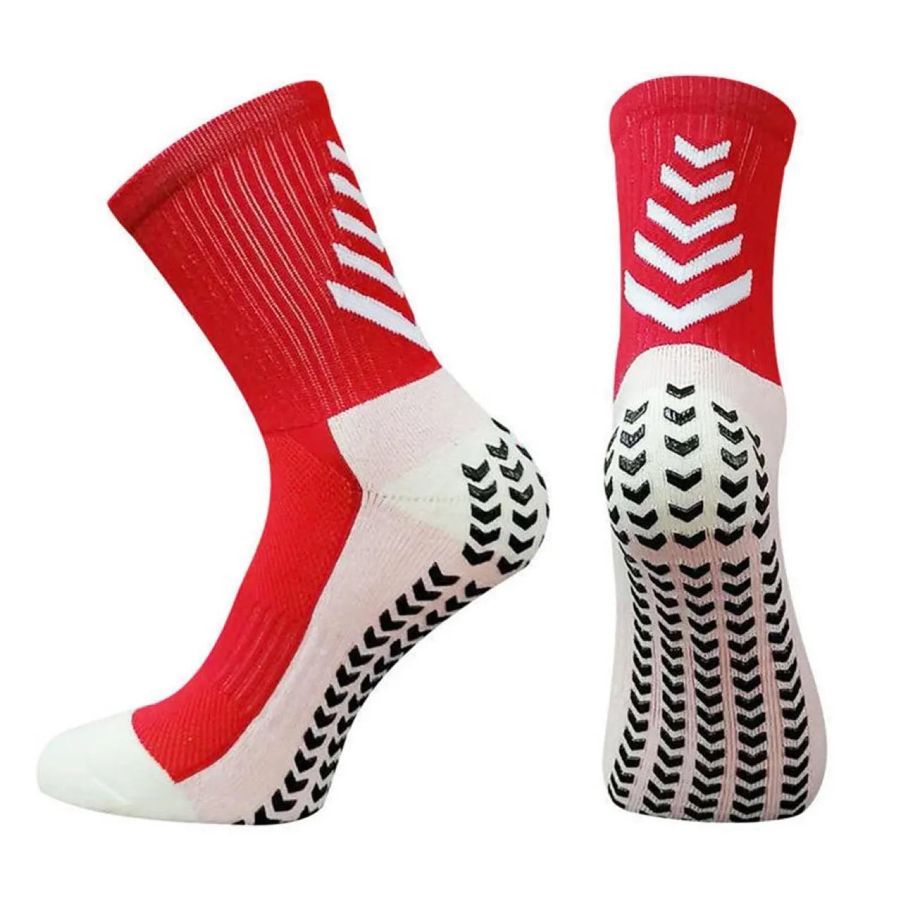 Men's mid-calf athletic socks with non-slip silicone grip in geometric patterns