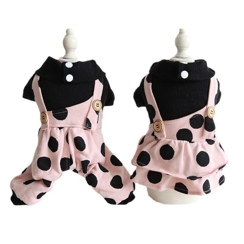 Pet clothing couple outfits with lapel shoulder straps in four-legged and skirt styles