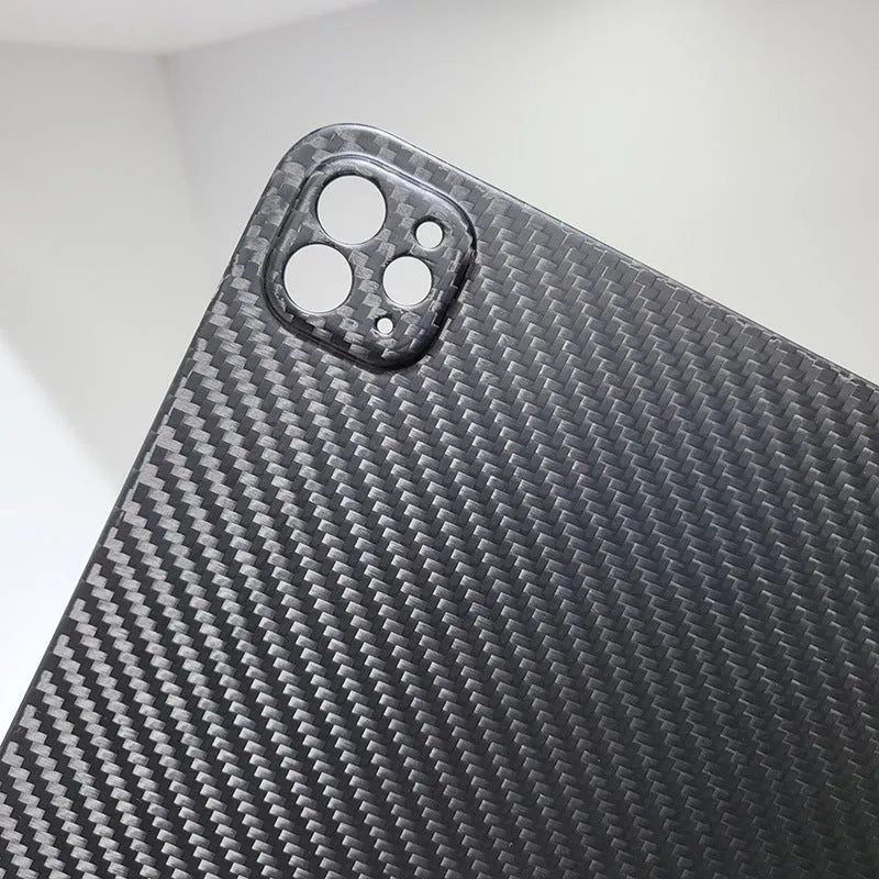 Apple iPad Pro 11 carbon fibre protective cover with 3K weave pattern and embossed plaid design