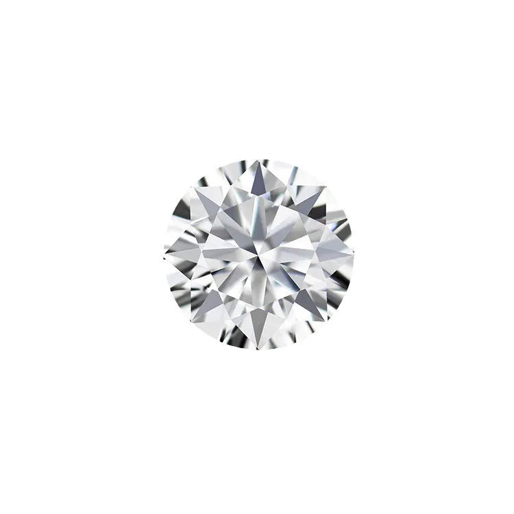 Round moissanite gemstone showing eight hearts and eight arrows cut pattern on dark background