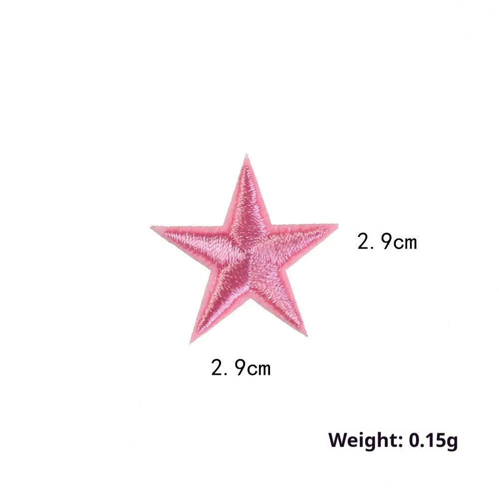 Colourful handmade embroidered five-pointed star cloth stickers for DIY decoration on fabric.