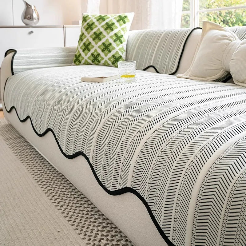 Special-shaped ice silk sofa cover with straight row mat construction and non-slip cushion in jelly green pattern
