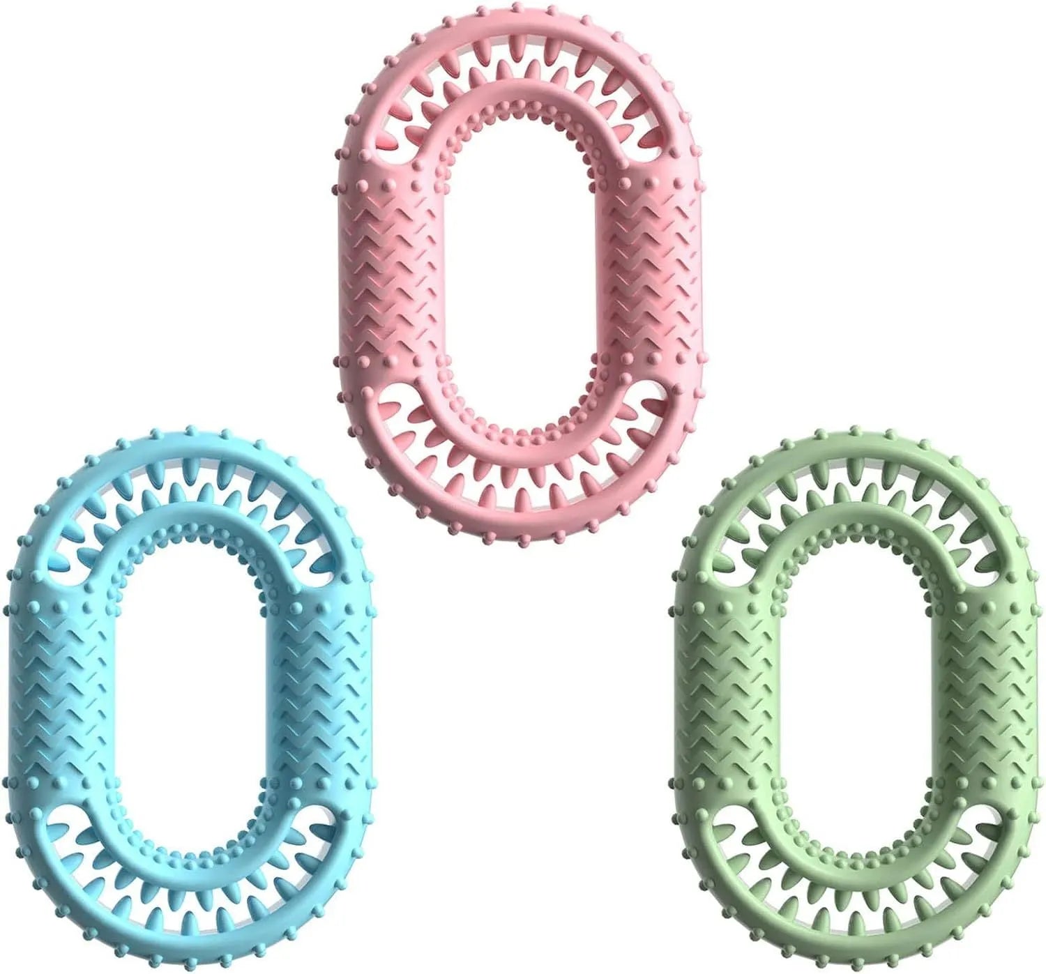 Blue O-ring shaped dog chew toy for aggressive chewers on a plain background.