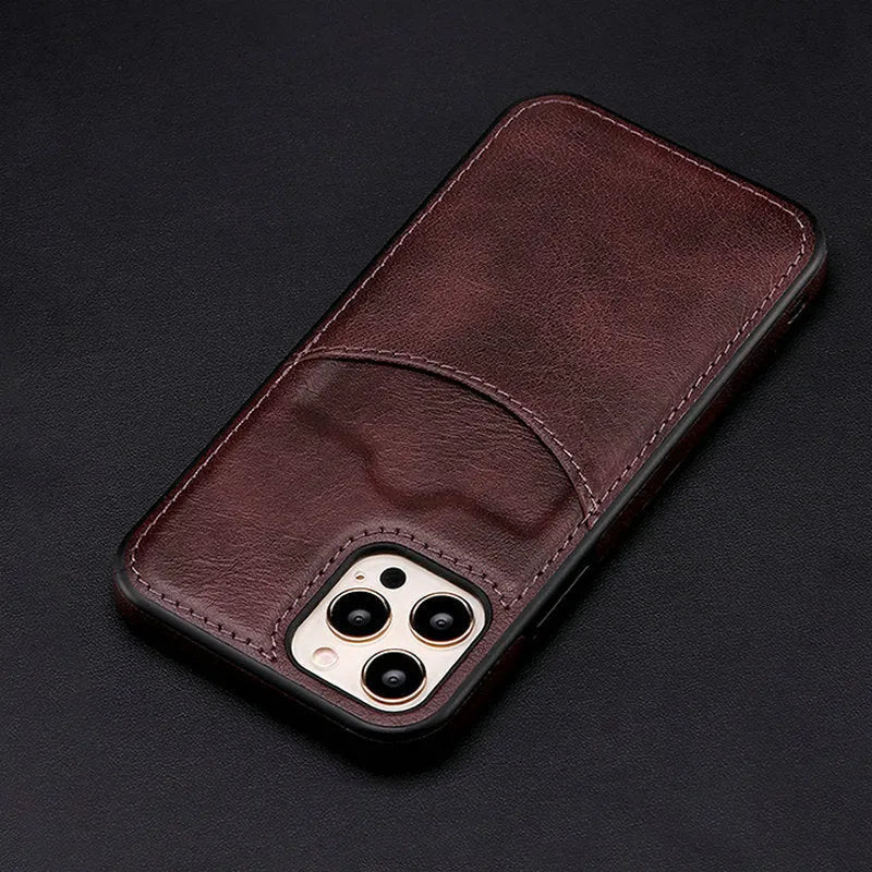 Dark blue PU leather protective case for multiple iPhone models including iPhone 14 and 13