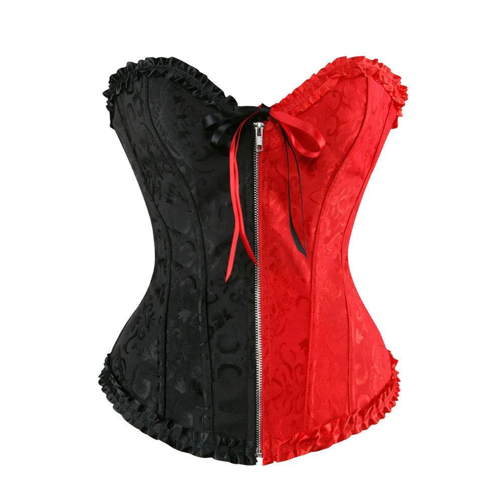 Court women's zipper-front jacquard corset in spandex fabric for waist support and shaping