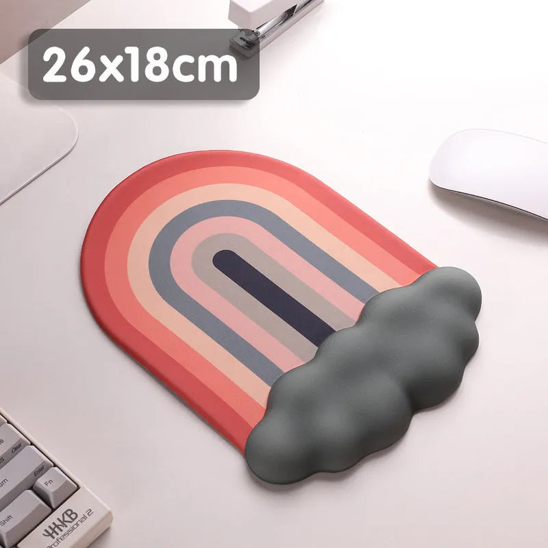 Silicone wrist rest mouse pad and keyboard support pad with Cloud Rainbow pastoral design
