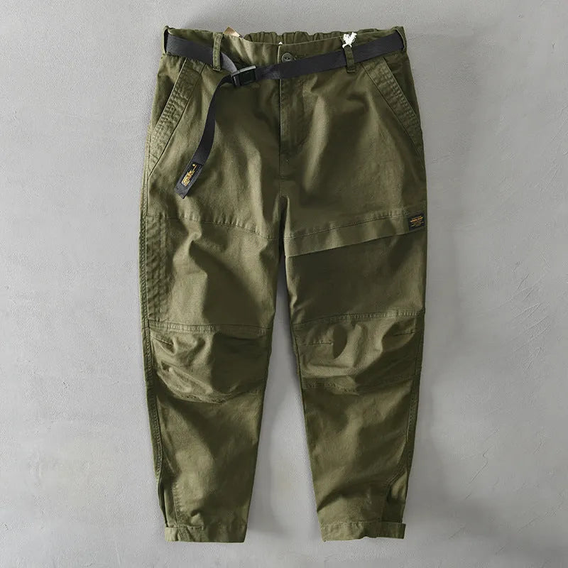 Men's cotton casual overalls in khaki colour with loose trouser fit and mid waist design
