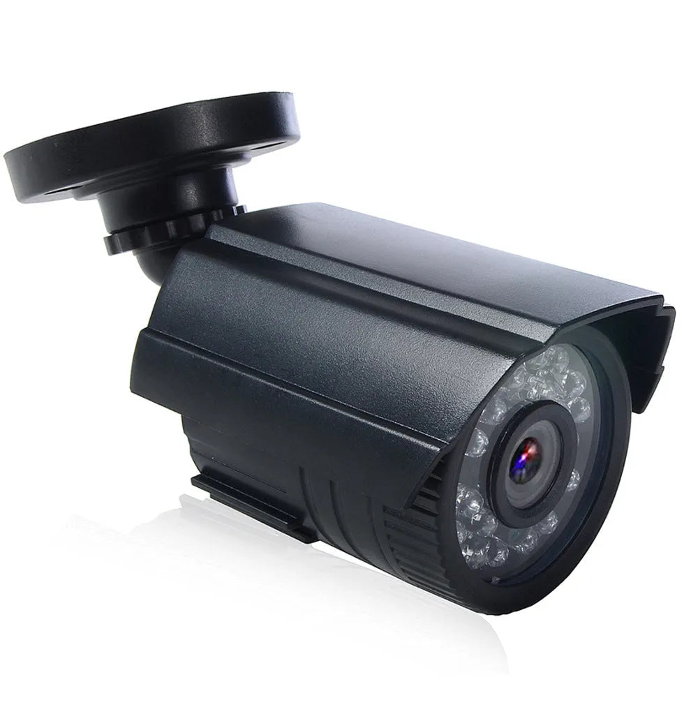 Black AHD HD waterproof outdoor security camera with infrared LEDs and fixed lens.