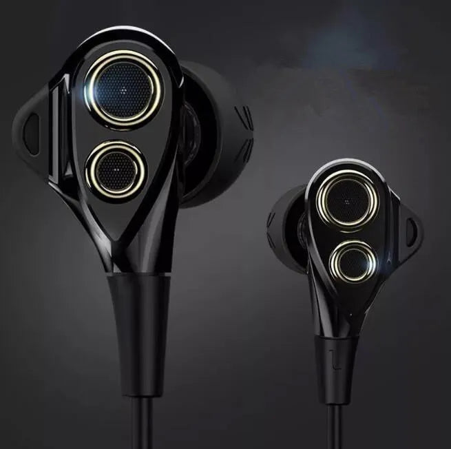 Black metal HIFI in-ear earphones with smart wire control and microphone.
