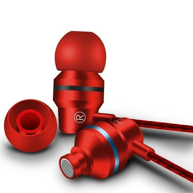 Wired in-ear headphones with 3.5mm plug in black, gold, red, rose red, and silver colour options