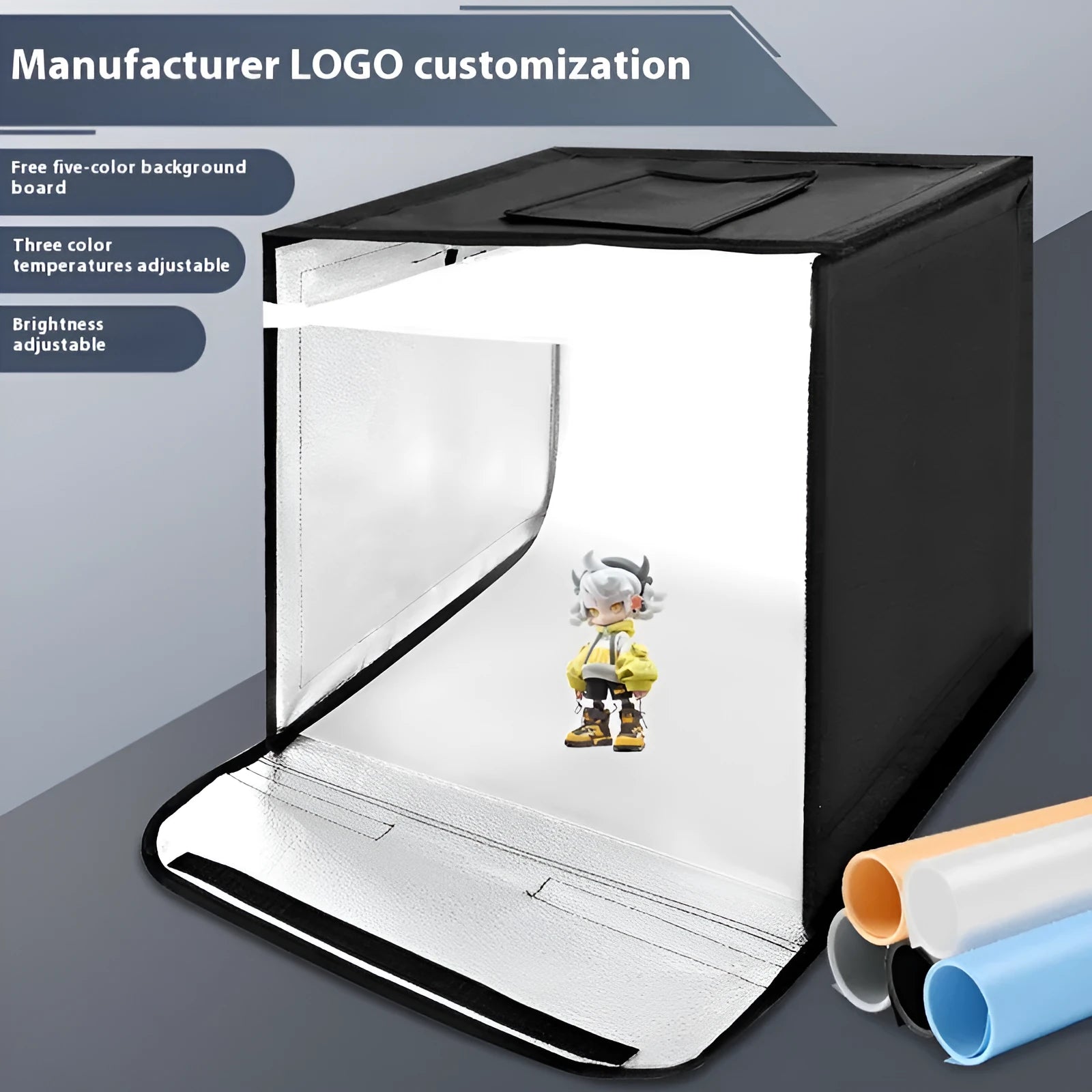 50cm studio light box with foldable metal frame and LED lighting panels for product photography