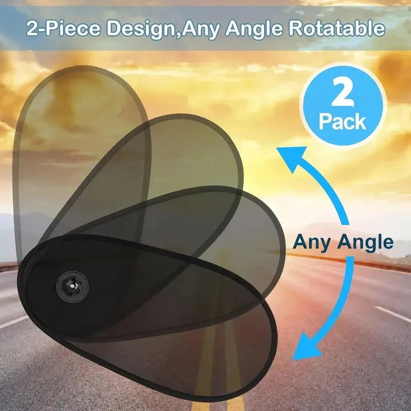 Black adjustable car side window sunshade with suction cups stretched across vehicle window