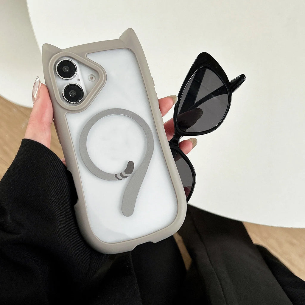 Transparent acrylic TPU iPhone 17 case with magnetic suction showing shockproof protection features