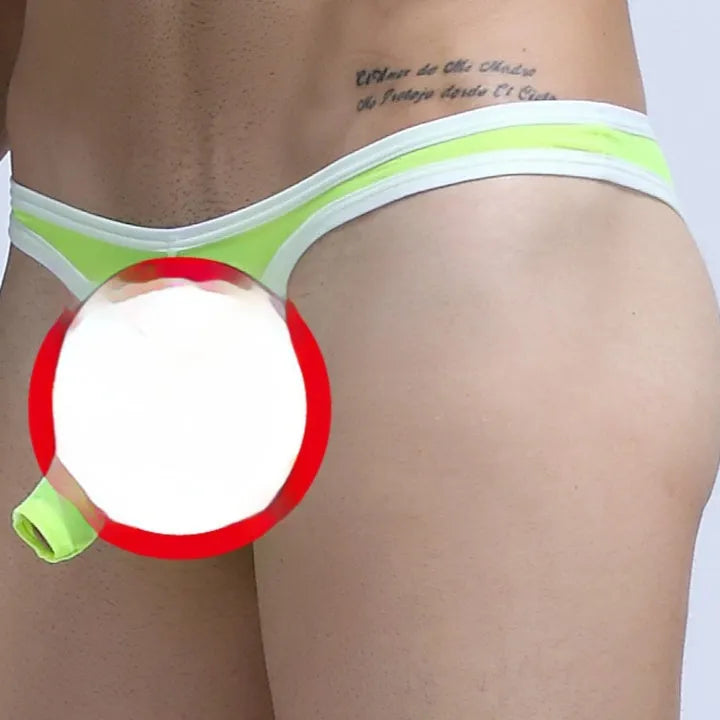 Men's Ice Silk Elephant Nose briefs shown in multiple colours including army green, black, and skin colour.