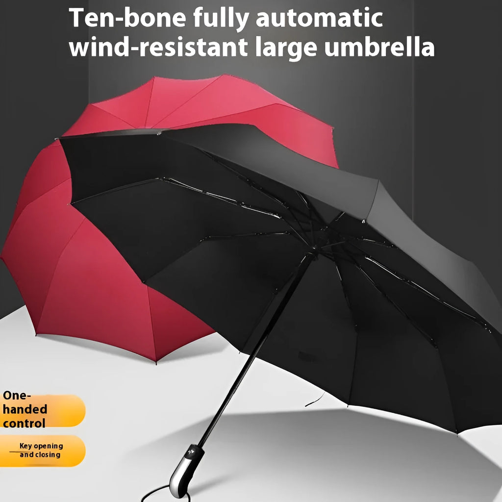 Triple folding business umbrella with automatic opening mechanism and 10 steel ribs in palace style design
