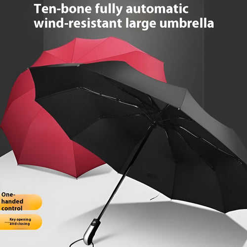 Triple folding business umbrella with automatic opening mechanism and 10 steel ribs in palace style design