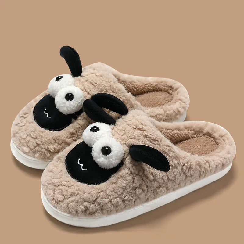 Slip-on thermal cotton slippers in brown colour with a suede upper and PVC sole.