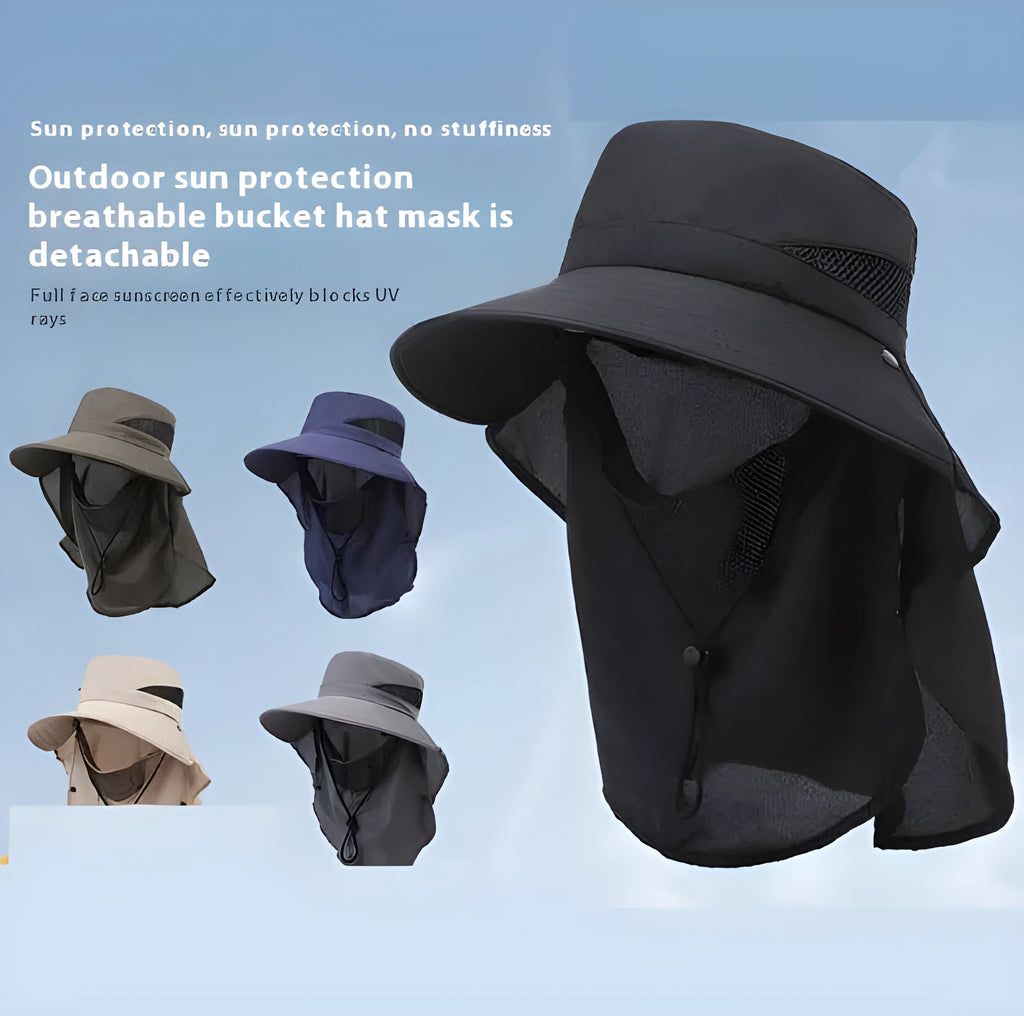 Men's wide brim fishing hat in polyester with adjustable sizing for sun protection