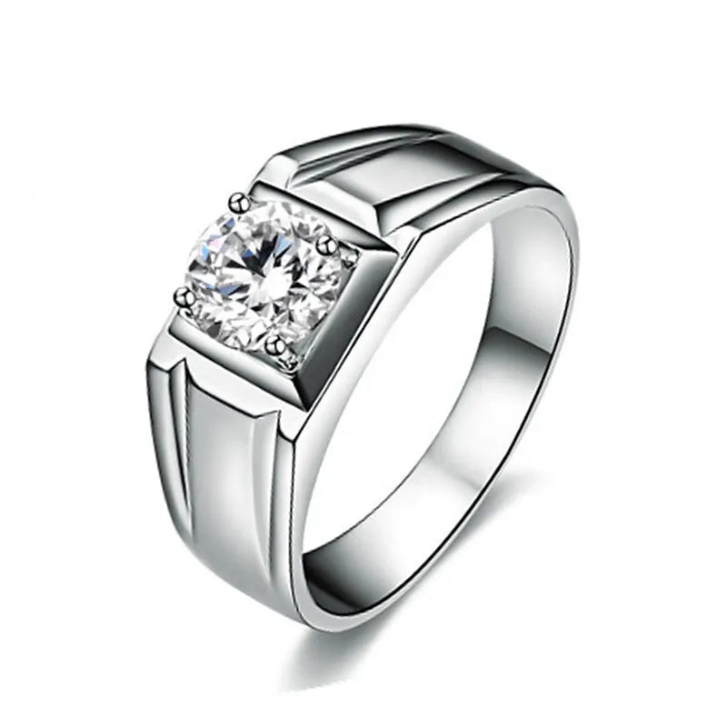 Men's copper ring with large square diamond setting and adjustable opening in gold finish