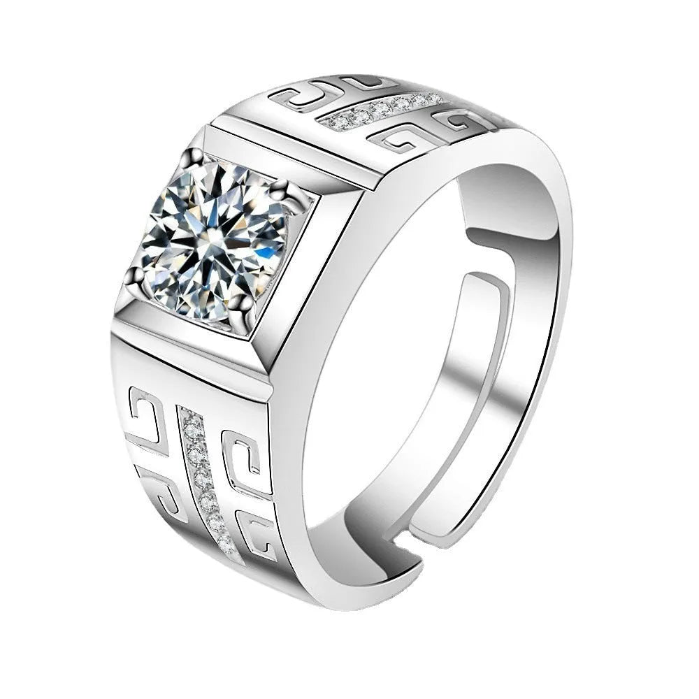 Men's copper ring with large square diamond setting and adjustable opening in gold finish