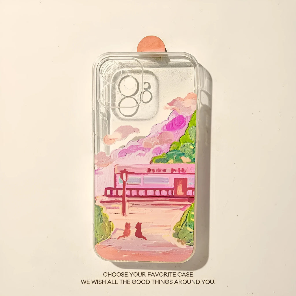 Colourful two cats cartoon design on a soft silicone iPhone rear cover case.