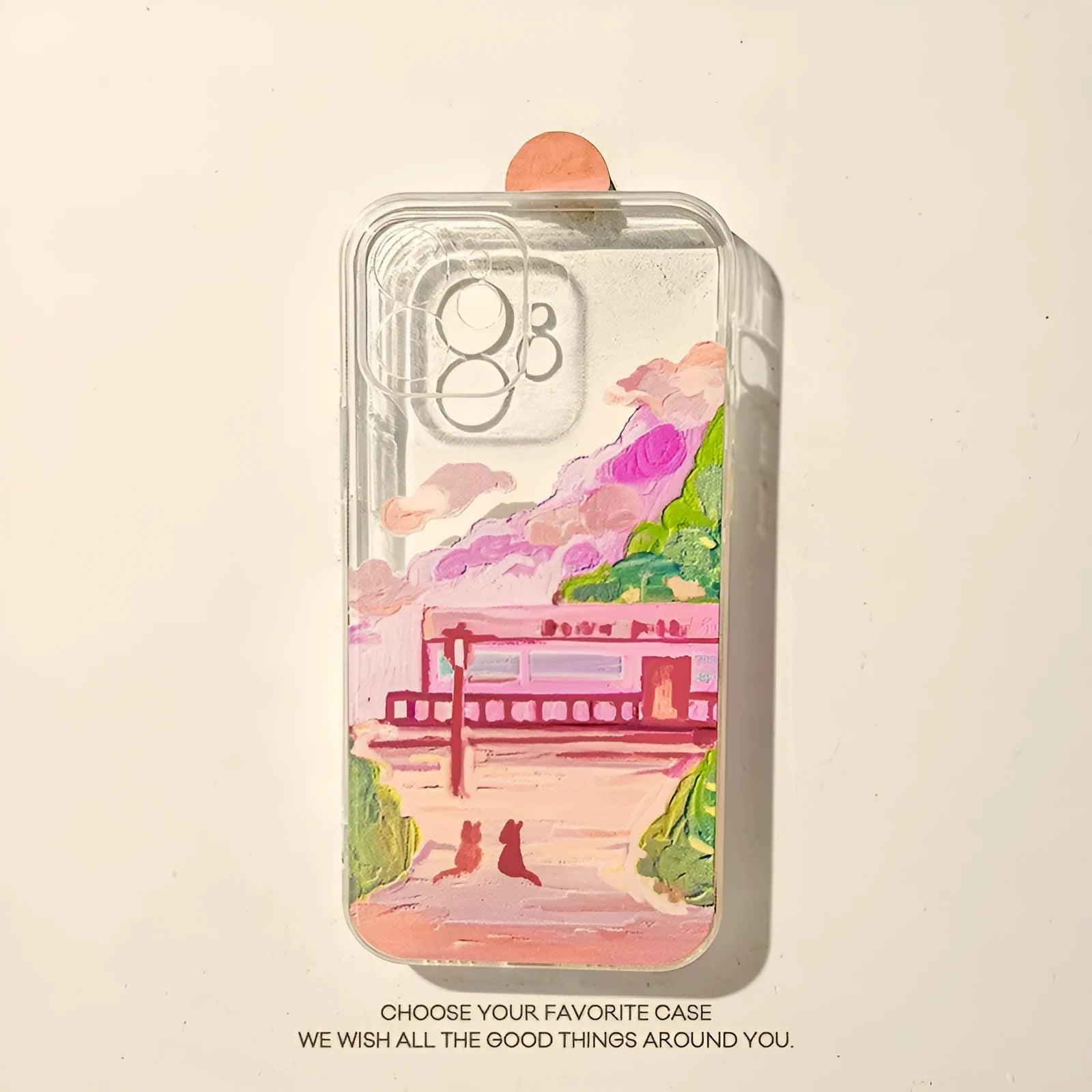 Colourful two cats cartoon design on a soft silicone iPhone rear cover case.