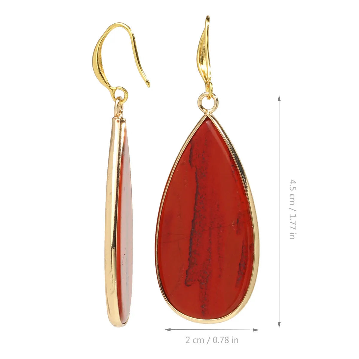 Vintage drop-shaped stone earrings in Tigereye, amethyst, pink crystal, Redstone, or turquoise colours.