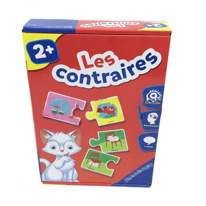 French educational puzzle toy with 12 pairs of picture-word matching cards for children