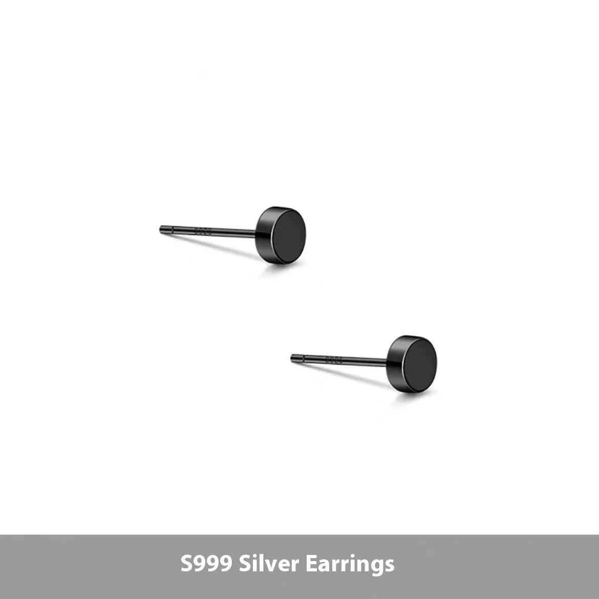 Sterling silver S999 flat ear bone studs in round geometry shape showing silver and black colour options
