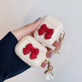 Beige red bow shell patterned TPU protective case for AirPods Pro and other models.
