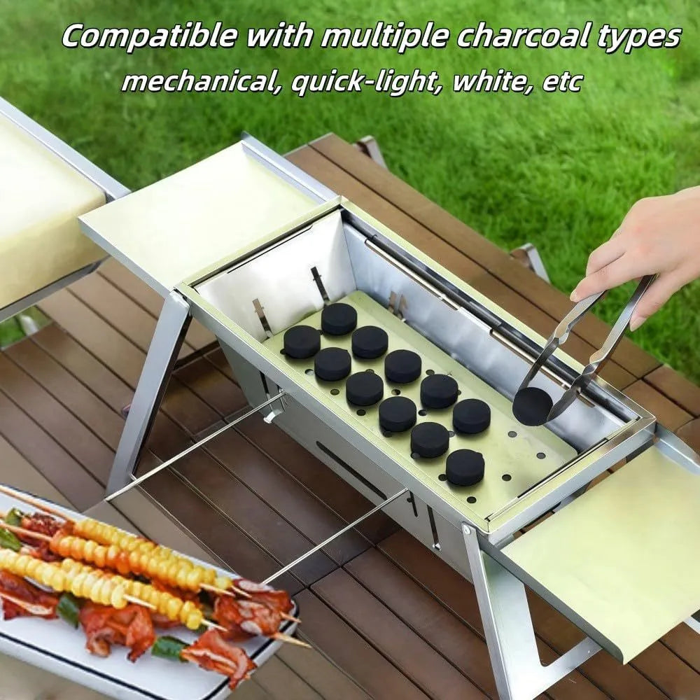 Small foldable portable charcoal grill for outdoor use