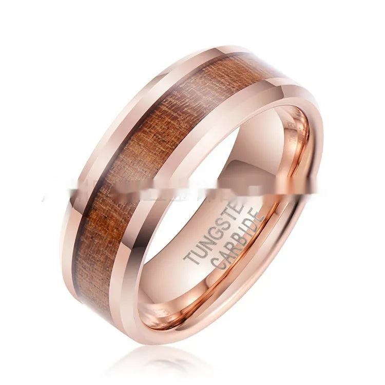 8mm wide tungsten wedding ring with gold electroplating in U-shaped design