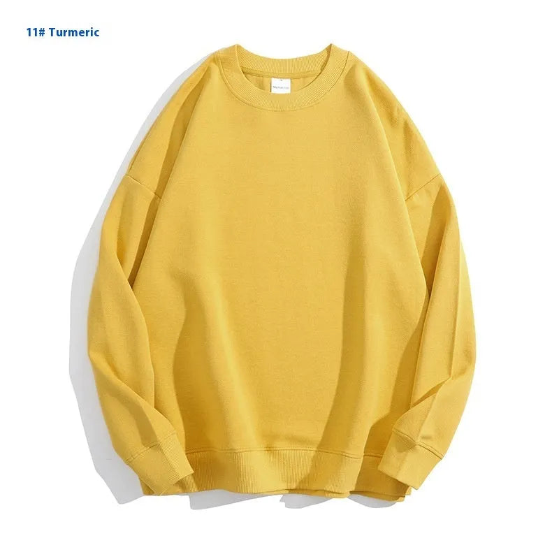 Cotton solid color round neck off shoulder sweater in loose pullover style with long sleeves available in various colours