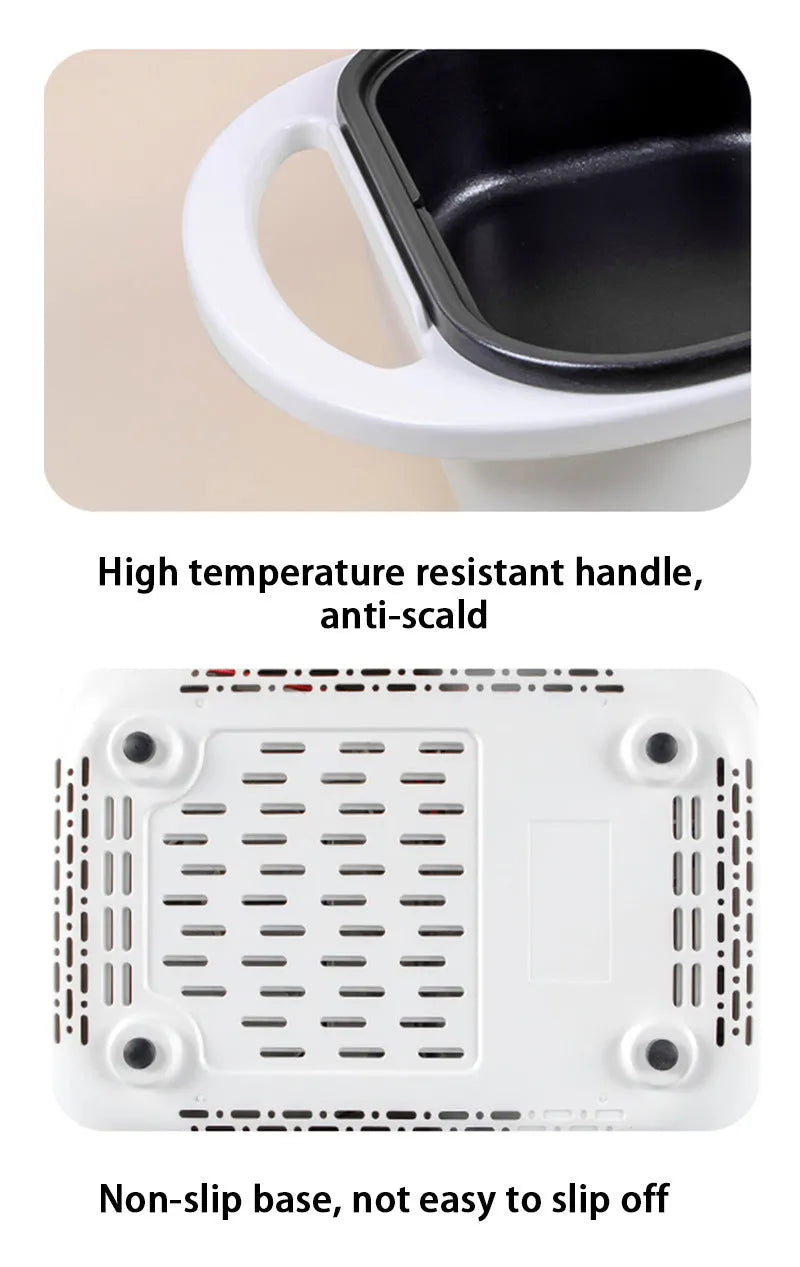 White or green dual-function electric cooking appliance serving as both hot pot and frying oven