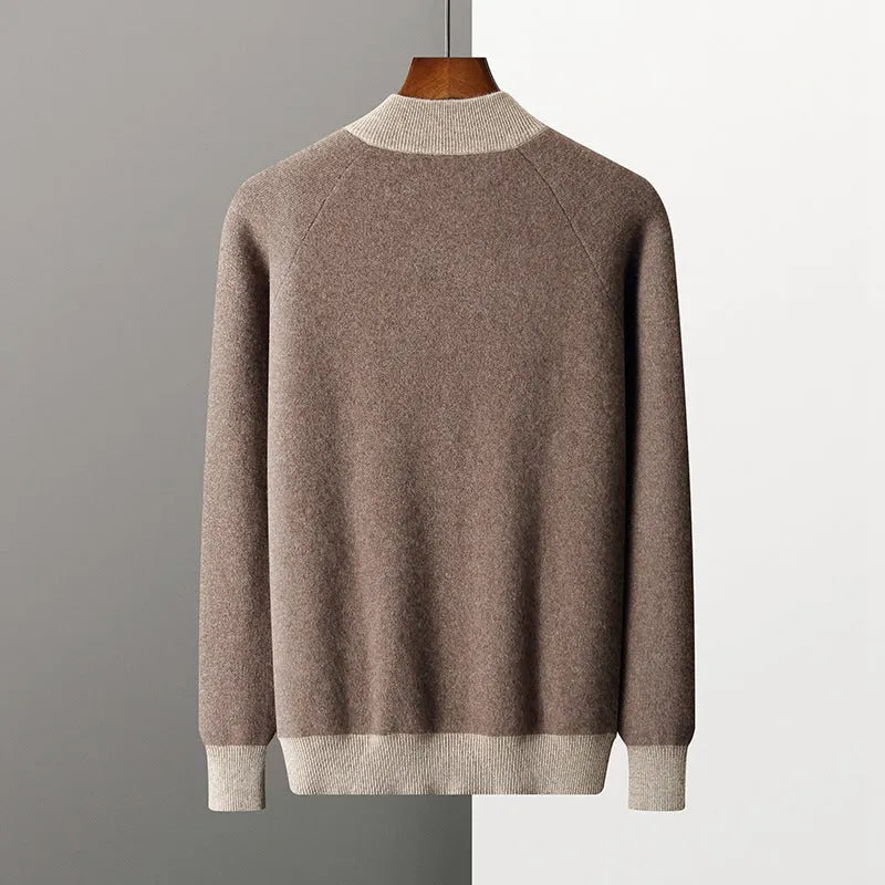 Men's cashmere wool blend knitted cardigan suit with long sleeve top and matching trousers