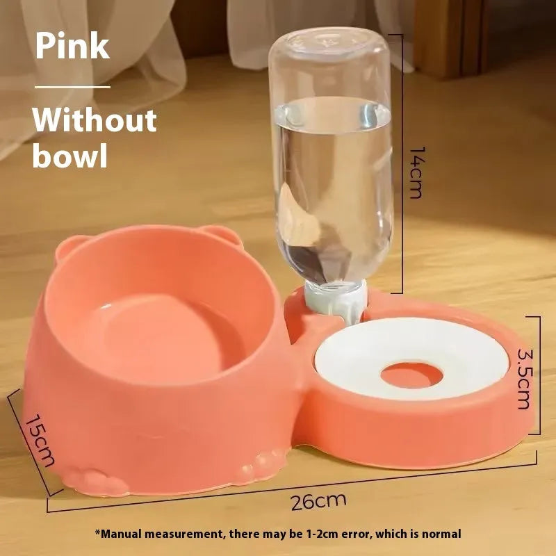 Automatic cat drinking basin with stainless steel ceramic design and separate food bowl in haze blue colour