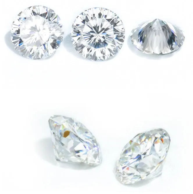 Round moissanite gemstone showing eight hearts and eight arrows cut pattern on dark background