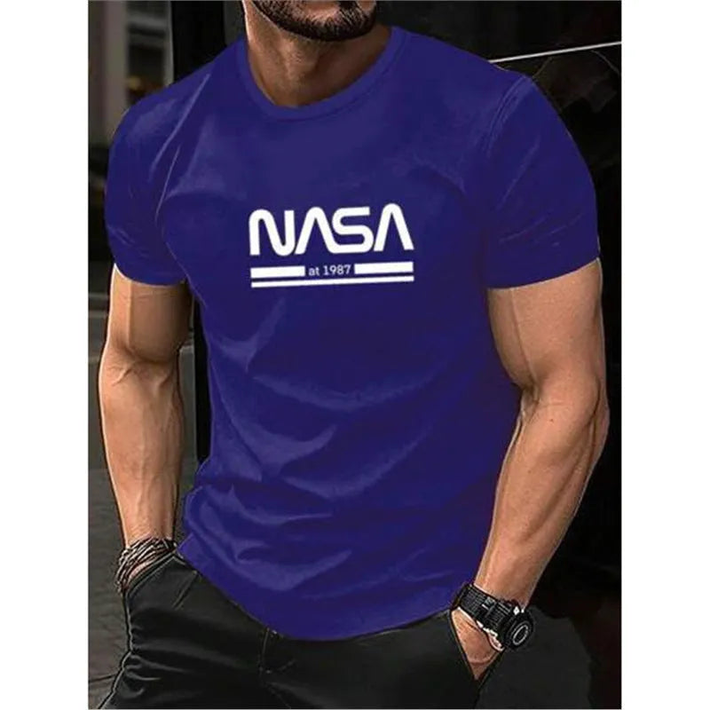 Men's slim-fit short sleeve cotton t-shirt in a straight cut, shown in a selection of available colours.