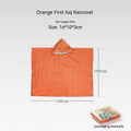 Orange portable disaster relief tent and sleeping bag kit set up outdoors.