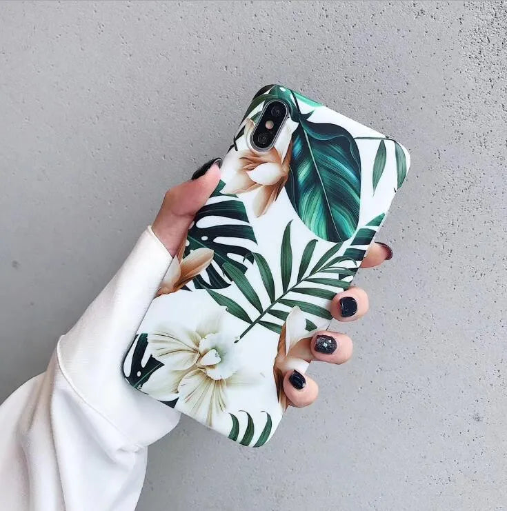 Floral banana leaf design TPU phone case for iPhone XS Max, XR, 6, 7, 8 Plus and X models