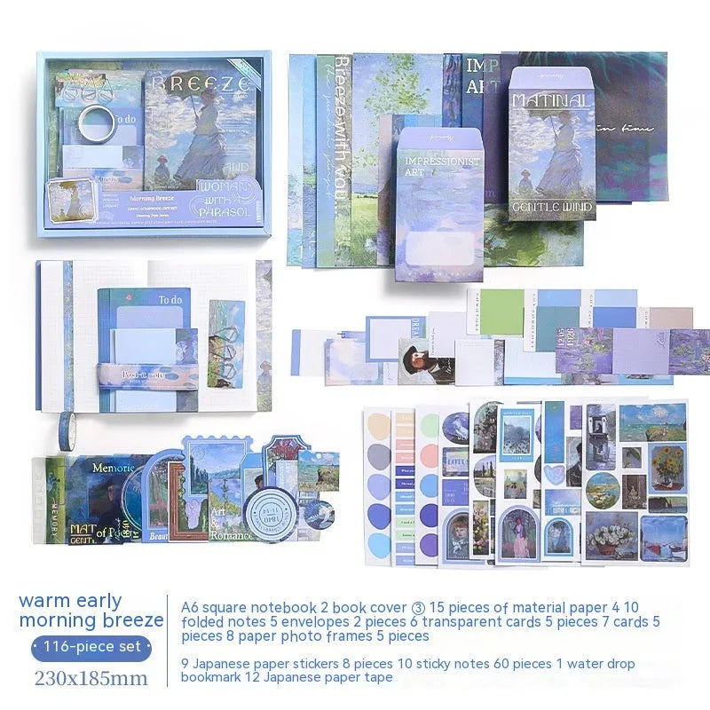 A6 grid notebook creative gift box with artistic plaid design containing 12 stationery components