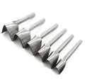 Six steel leather craft punch tools showing half-round and V shapes in sizes from 15mm to 40mm