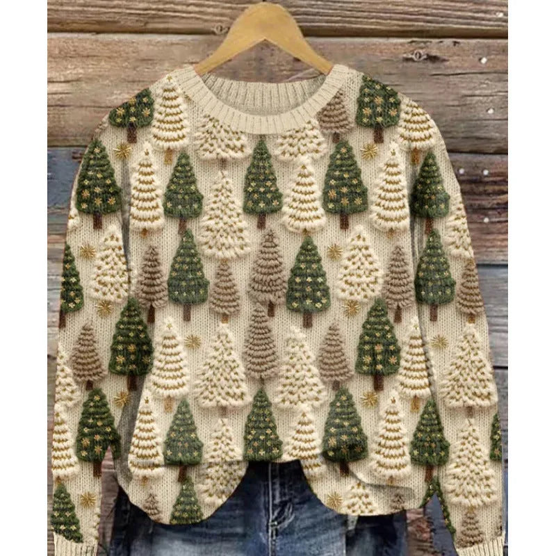 A round neck casual sweater with a small digital floral print, shown in one of thirteen available colours.