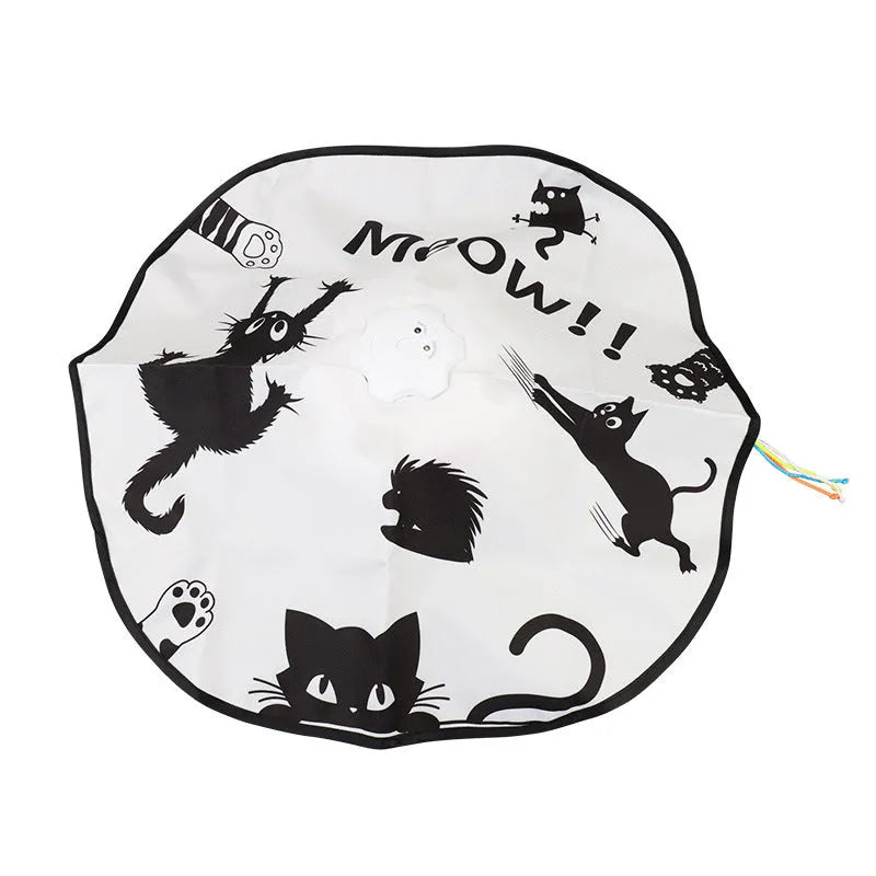 Colourful cat self-play toy with plastic base and interactive teaser rods