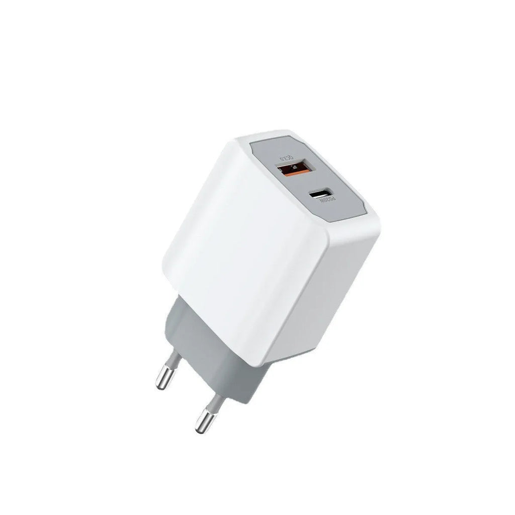 White phone fast charger set with USB interface and European standard cable