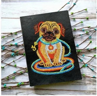 Black A5 diamond painting notebook with 50 pages, dimensions 142mm by 207mm.