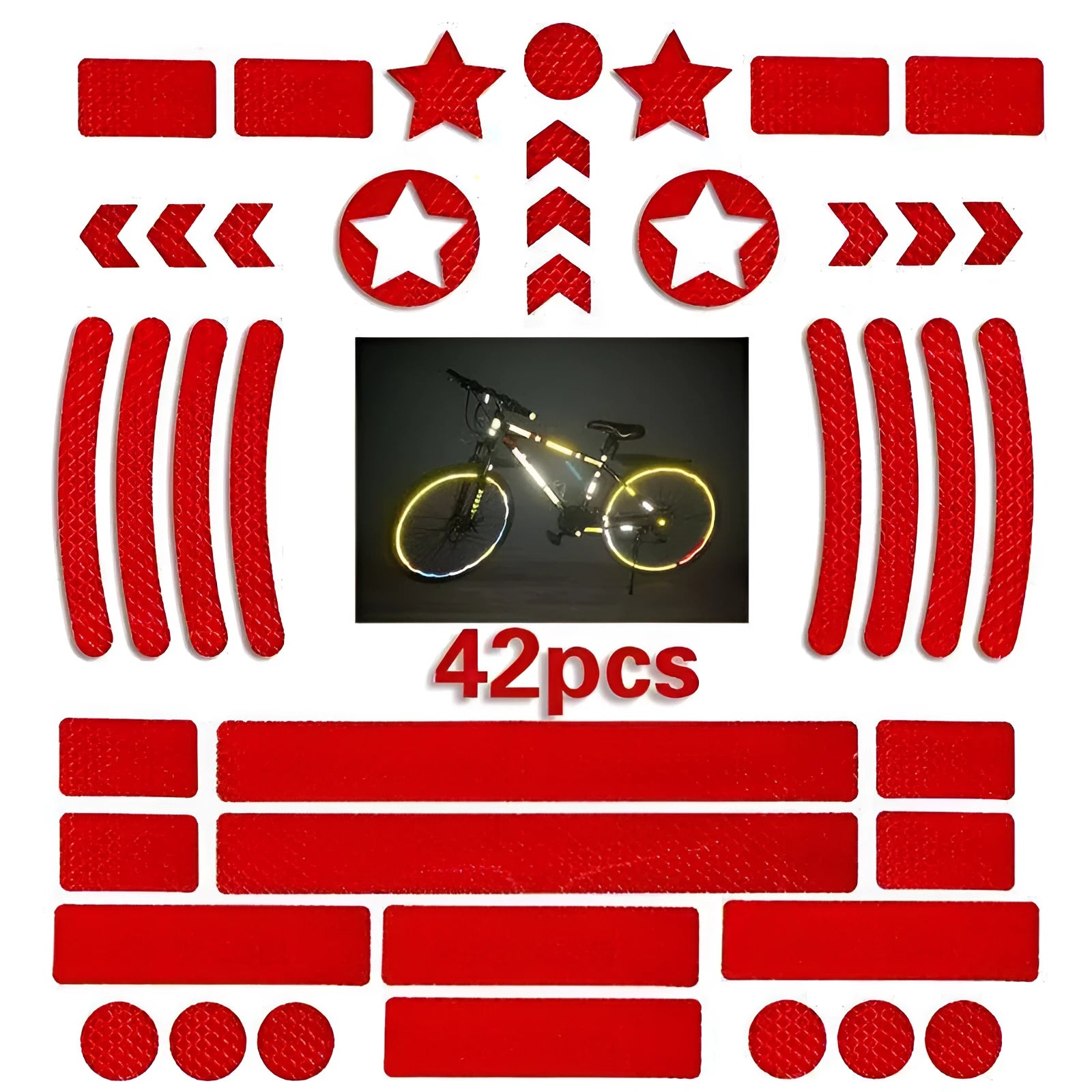Bicycle reflective tape with geometric grid pattern in four colours showing 11.5x21cm dimensions